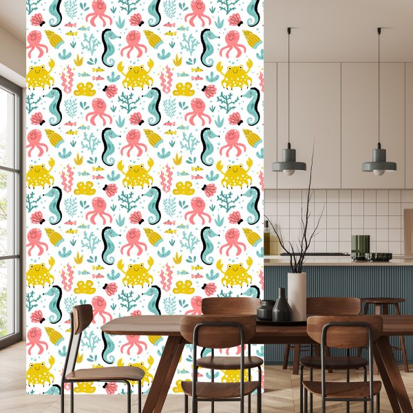 Behang Voor Kinderen - Zeedieren In Scandinavische Stijl - Afbeelding 4