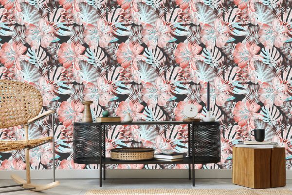 Behang Exotische Bladeren En Bloemen - Afbeelding 5