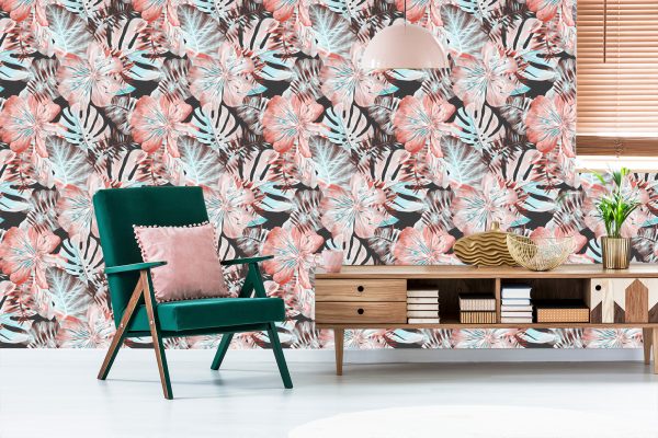 Behang Exotische Bladeren En Bloemen - Afbeelding 6