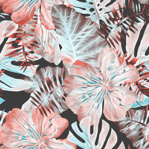 Behang Exotische Bladeren En Bloemen - Afbeelding 2