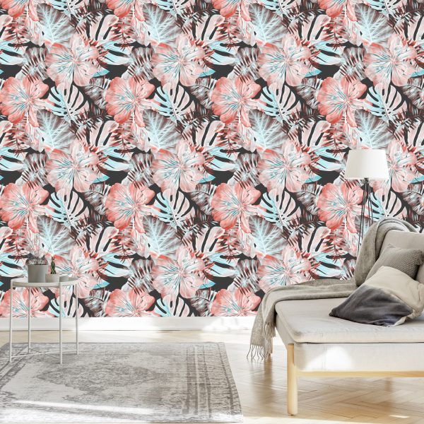 Behang Exotische Bladeren En Bloemen - Afbeelding 3