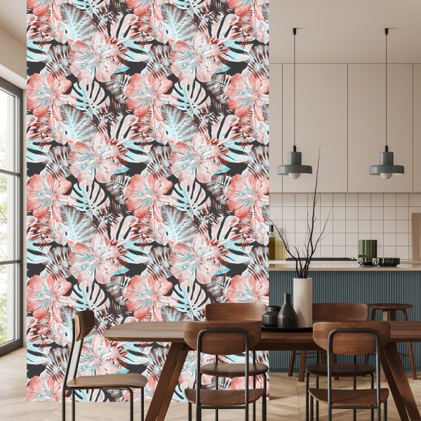 Behang Exotische Bladeren En Bloemen - Afbeelding 4