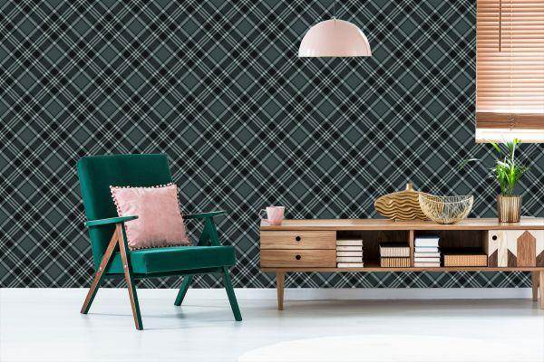 Behang Tartan In Grijstinten - Afbeelding 6