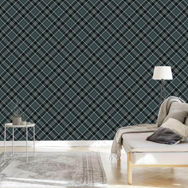 Behang Tartan In Grijstinten - Afbeelding 3