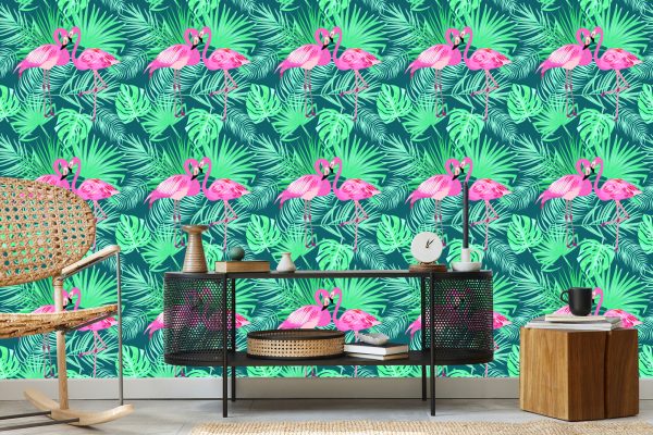 Behang Decoratieve Flamingo's Bladeren - Afbeelding 5
