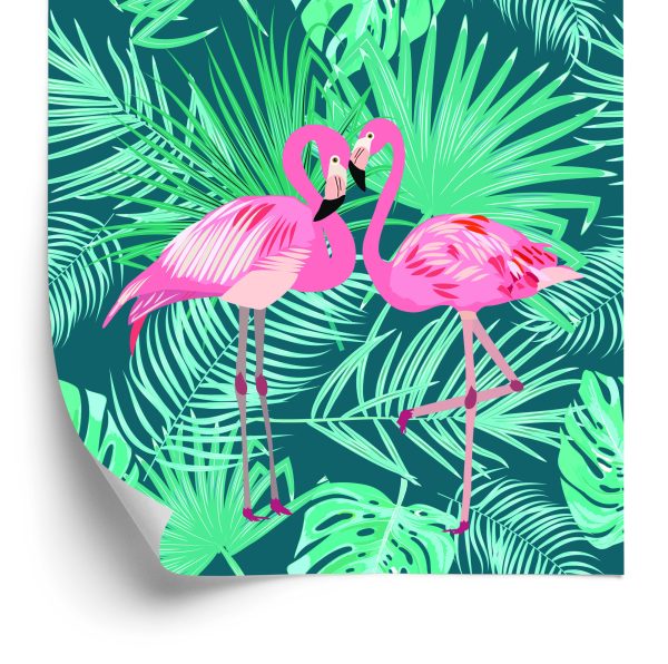 Behang Decoratieve Flamingo's Bladeren