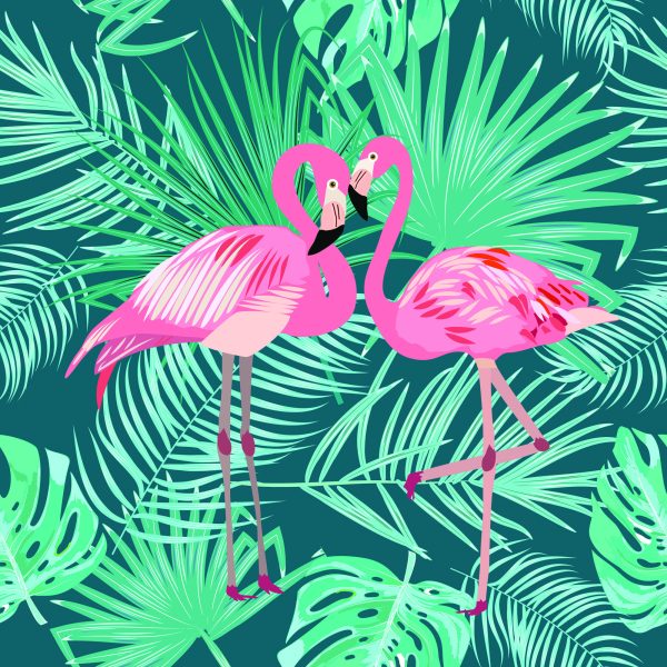 Behang Decoratieve Flamingo's Bladeren - Afbeelding 2