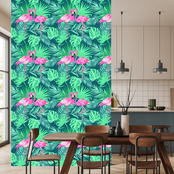 Behang Decoratieve Flamingo's Bladeren - Afbeelding 4