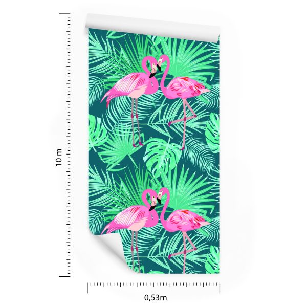 Behang Decoratieve Flamingo's Bladeren - Afbeelding 8