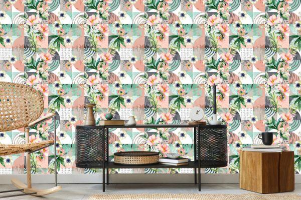 Behang Modernistisch Bloemenpatchwork - Afbeelding 5