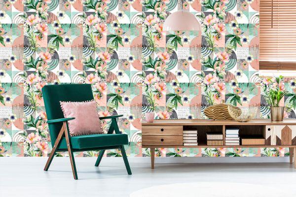 Behang Modernistisch Bloemenpatchwork - Afbeelding 6