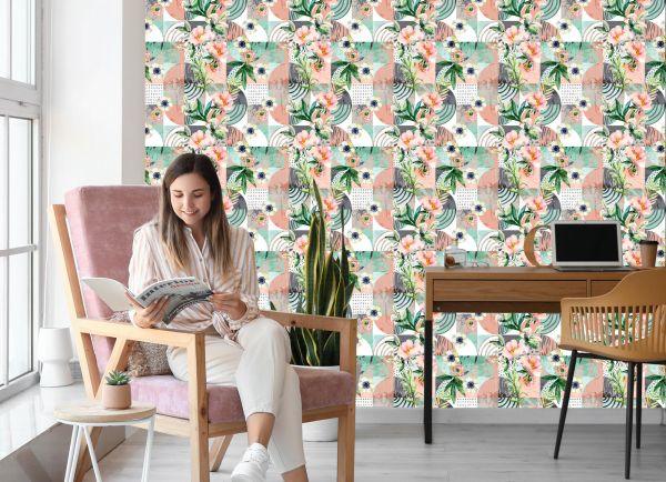 Behang Modernistisch Bloemenpatchwork - Afbeelding 7