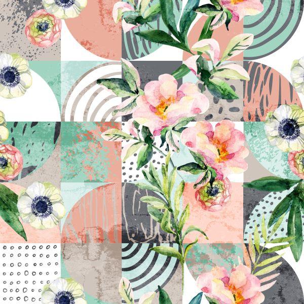 Behang Modernistisch Bloemenpatchwork - Afbeelding 2