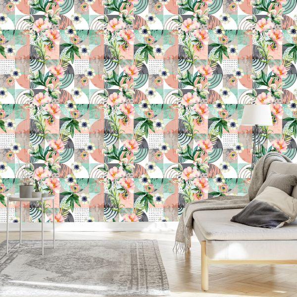 Behang Modernistisch Bloemenpatchwork - Afbeelding 3