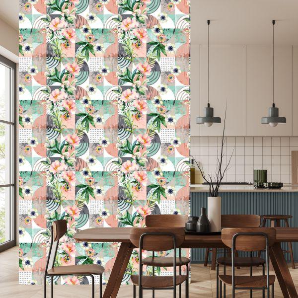 Behang Modernistisch Bloemenpatchwork - Afbeelding 4