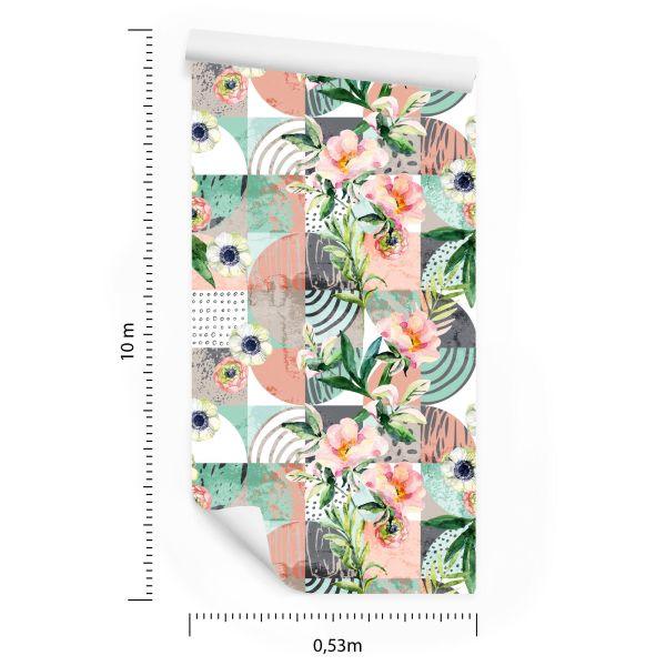Behang Modernistisch Bloemenpatchwork - Afbeelding 8