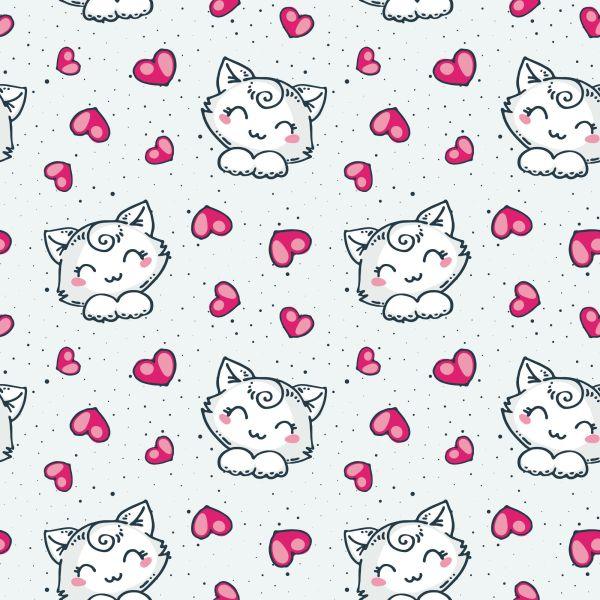 Behang Voor Kinderen - Schattige Witte Kittens En Hartjes - Afbeelding 2