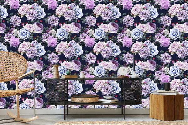 Behang Mooie Kleurrijke Rozen In Vintage Stijl - Afbeelding 5