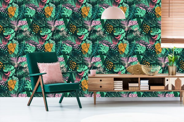 Behang Trendy Kleurrijke Tropische Bladeren - Afbeelding 6