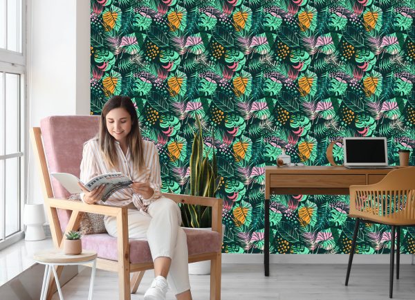 Behang Trendy Kleurrijke Tropische Bladeren - Afbeelding 7