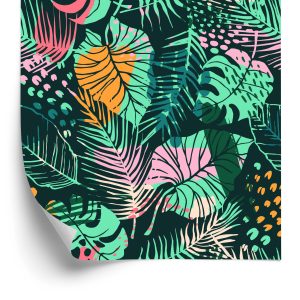 Behang Trendy Kleurrijke Tropische Bladeren