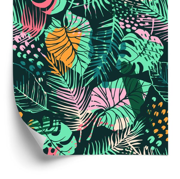 Behang Trendy Kleurrijke Tropische Bladeren