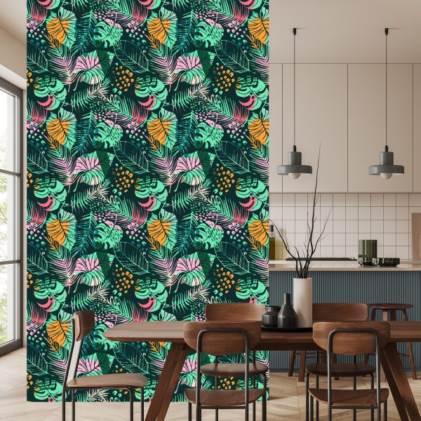 Behang Trendy Kleurrijke Tropische Bladeren - Afbeelding 4