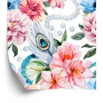 Behang Pauwenveren Bloemen En Parels