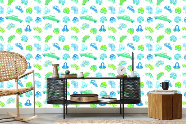 Behang Voor Kinderen - Blauw - Groene Auto's - Afbeelding 5