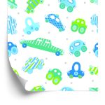 Behang Voor Kinderen - Blauw - Groene Auto's