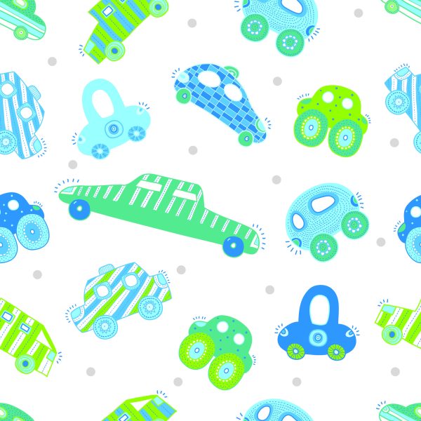 Behang Voor Kinderen - Blauw - Groene Auto's - Afbeelding 2