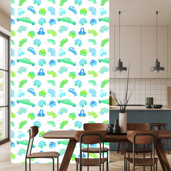 Behang Voor Kinderen - Blauw - Groene Auto's - Afbeelding 4