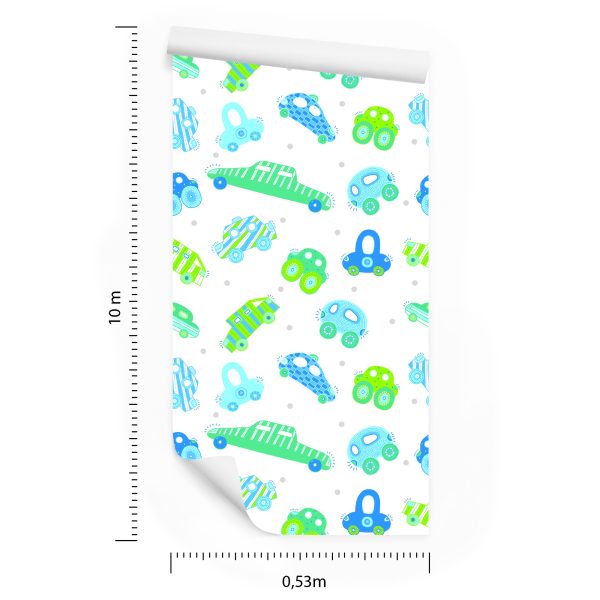 Behang Voor Kinderen - Blauw - Groene Auto's - Afbeelding 8