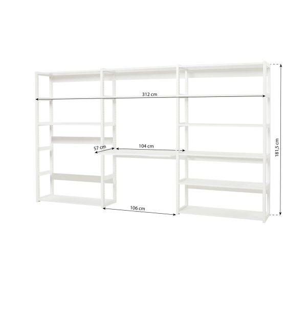 Hoppekids STOREY boekenplank met 3 secties, 12 planken en bureau van 100 cm, Wit - Afbeelding 5