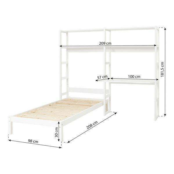 Hoppekids STOREY boekenplank met 2 secties, 4 planken, bed 90x200 cm en bureau 100 cm, Wit - Afbeelding 3