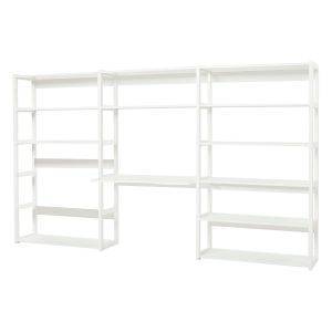Hoppekids STOREY boekenplank met 3 secties, 12 planken en bureau van 100 cm, Wit