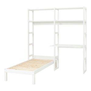 Hoppekids STOREY boekenplank met 2 secties, 4 planken, bed 70x160 cm en bureau 80 cm, Wit