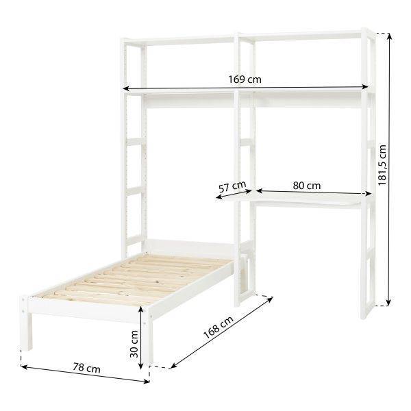 Hoppekids STOREY boekenplank met 2 secties, 4 planken, bed 70x160 cm en bureau 80 cm, Wit - Afbeelding 3
