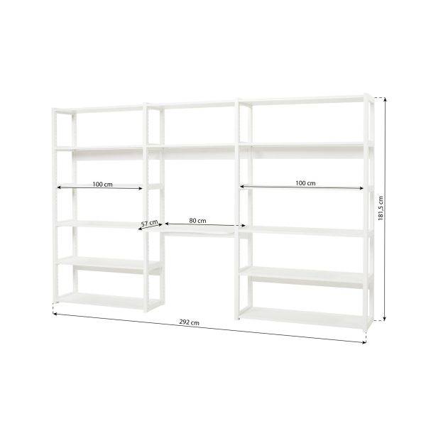 Hoppekids STOREY boekenplank met 3 secties, 14 planken en bureau 80 cm breed, Wit - Afbeelding 9