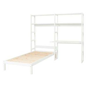 Hoppekids STOREY boekenplank met 2 secties, 4 planken, bed 90x200 cm en bureau 100 cm, Wit