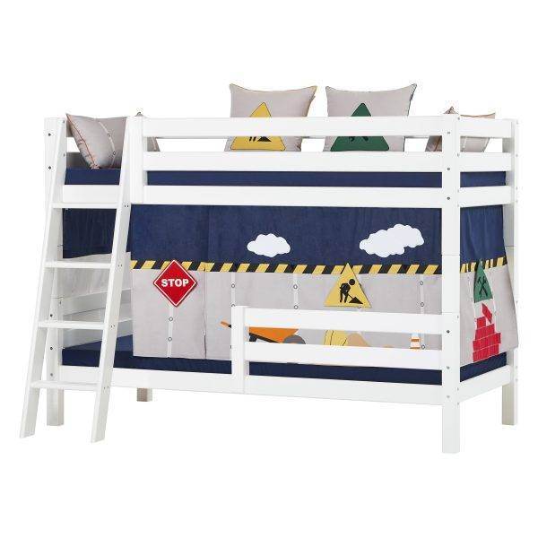 Hoppekids ECO Luxury stapelbed 90x200 cm met twee bedhekjes en schuine ladder, Flexibel lattenbodem, Wit - Afbeelding 4