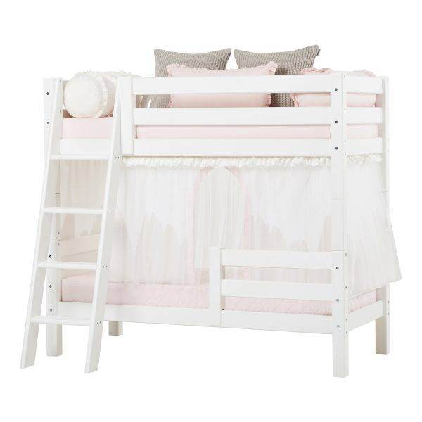 Hoppekids ECO Luxury stapelbed 70x160 cm met twee bedhekken en schuine ladder, Wit - Afbeelding 2