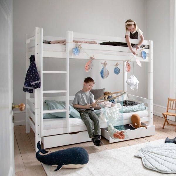 Hoppekids ECO Luxury hoog stapelbed met ladder en flexibel lattenbodem 90x200 cm, Wit - Afbeelding 4
