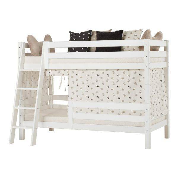 Hoppekids ECO Luxury stapelbed 90x200 cm met twee bedhekjes en schuine ladder, Flexibel lattenbodem, Wit - Afbeelding 3