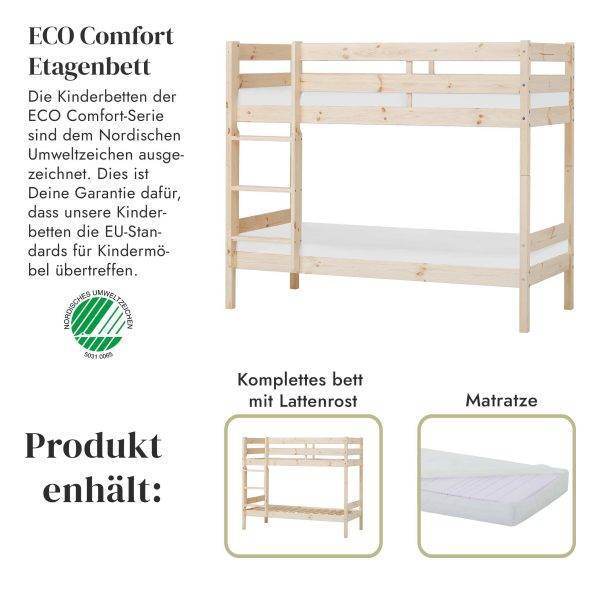ECO Comfort stapelbed 70x160 cm met lattenbodem en koudschuimmatras, Naturel - Afbeelding 2