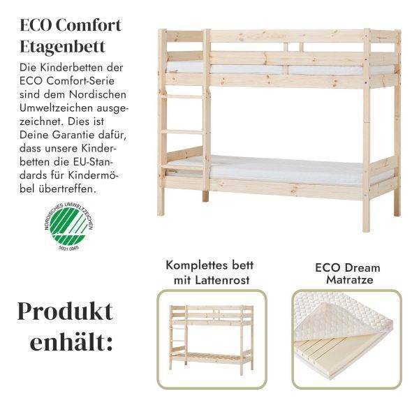 ECO Comfort stapelbed 70x160 cm met lattenbodem en ECO Dream matras, Naturel - Afbeelding 2