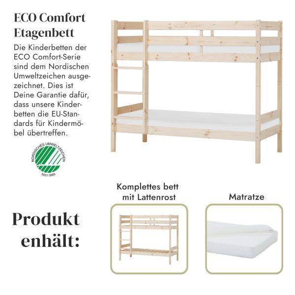 ECO Comfort stapelbed 70x160 cm met lattenbodem en schuimmatras, Naturel - Afbeelding 2