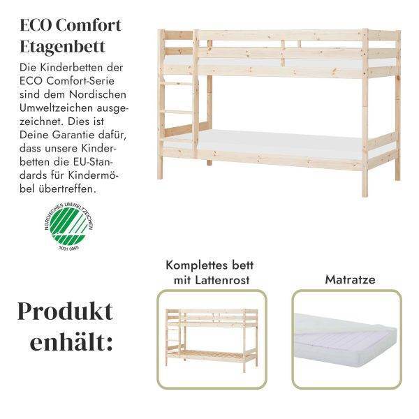 ECO Comfort stapelbed 90x200 cm met lattenbodem & schuimmatras, Naturel - Afbeelding 2