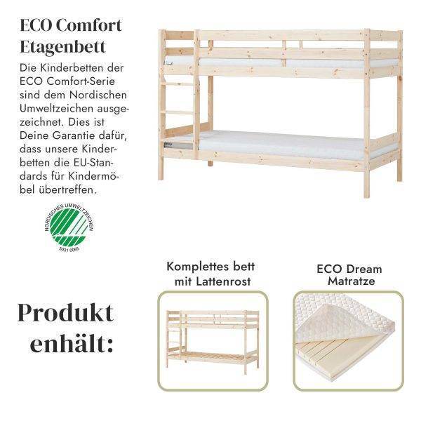 ECO Comfort stapelbed 90x200 cm met lattenbodem & koudschuimmatras, Naturel - Afbeelding 2