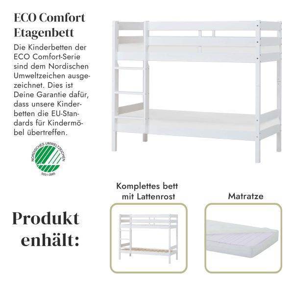 ECO Comfort stapelbed 70x160 cm met lattenbodem en koudschuimmatras, Wit - Afbeelding 2